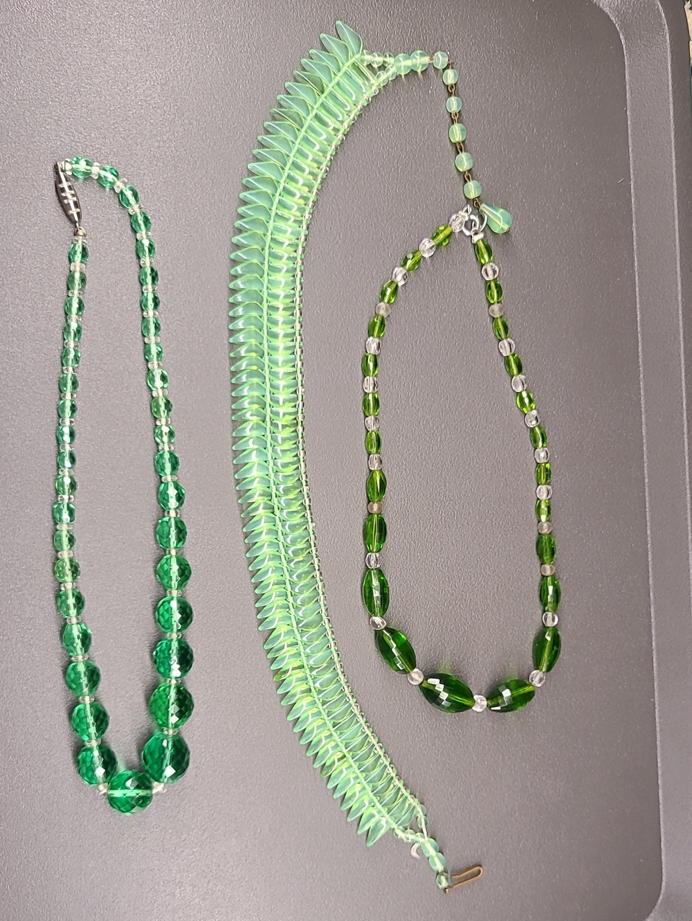 Lot Of 3 Art Deco Green Glass Necklaces